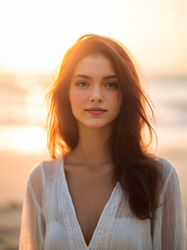 Serene Woman at Beach Sunset