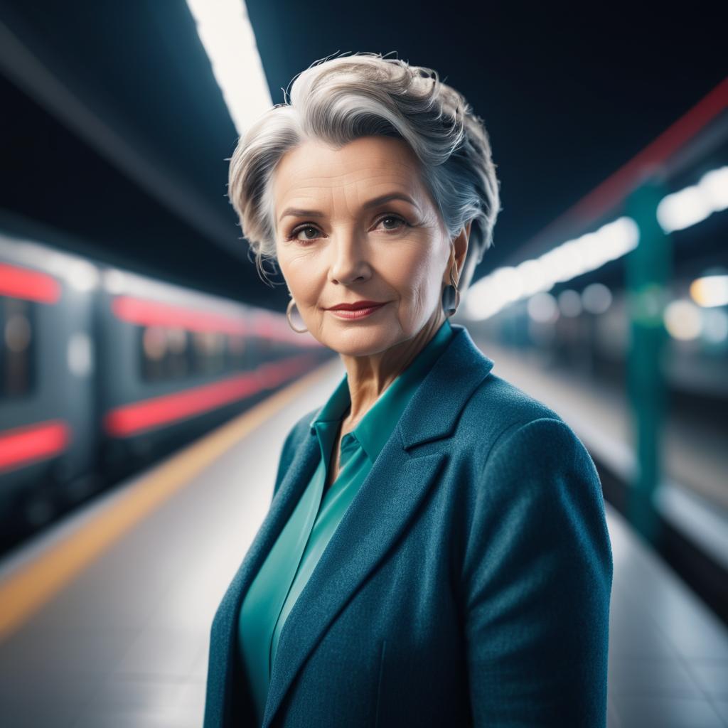 Confident Older Woman at Train Station