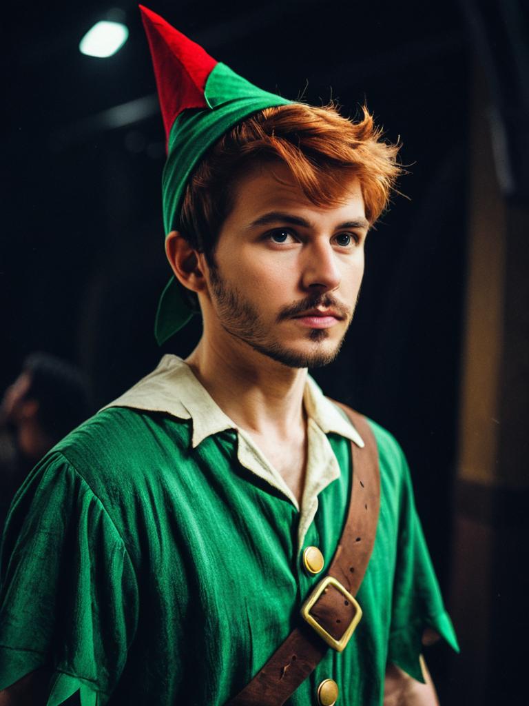 Man in Disney Peter Pan Costume Photorealistic Fantasy Cosplay Portrait