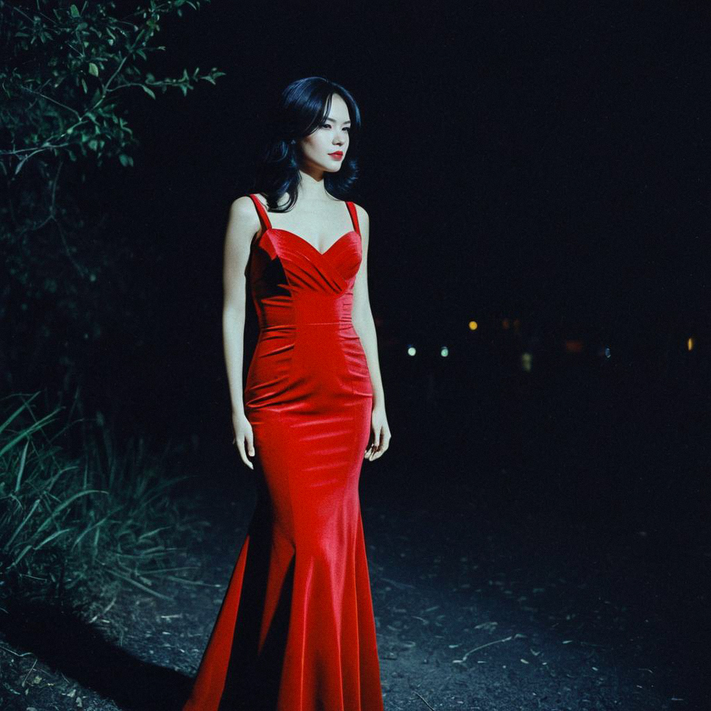 Woman in Red Evening Gown at Night Woman in Red Evening Gown at Night