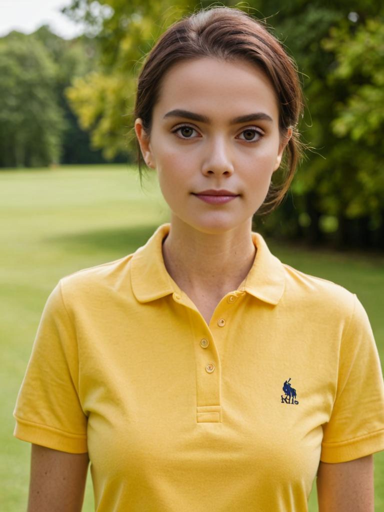 Confident Woman in Yellow Polo Outdoors