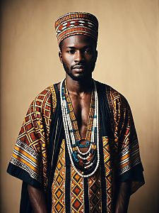 Man in African Traditional Outfit with Beaded Necklaces Photorealistic Portrait