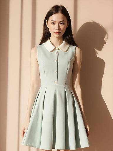 Retro-Inspired Sleeveless Pinafore Dress with Peter Pan Collar and Full Circle Skirt