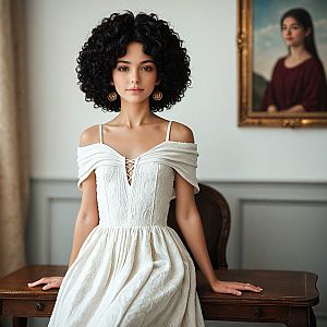 Elegant Young Woman in Off-the-Shoulder Dress