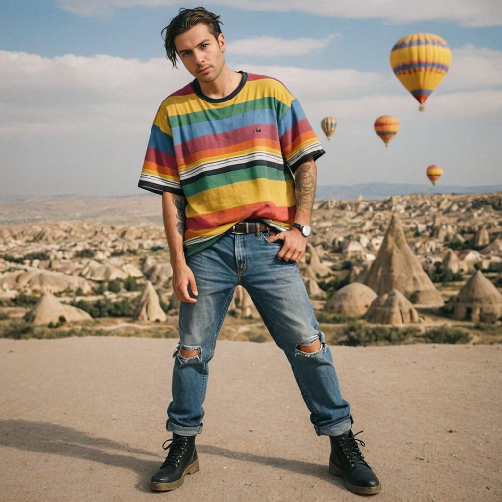 Man in Cappadocia with Hot Air Balloons