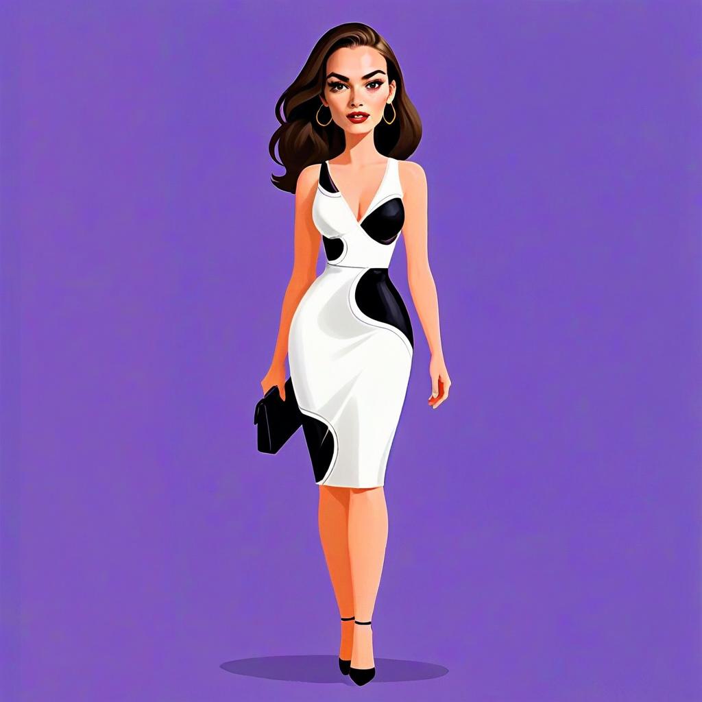 Avant-Garde Monochrome Woman with Stylish Dress and Clutch Illustration