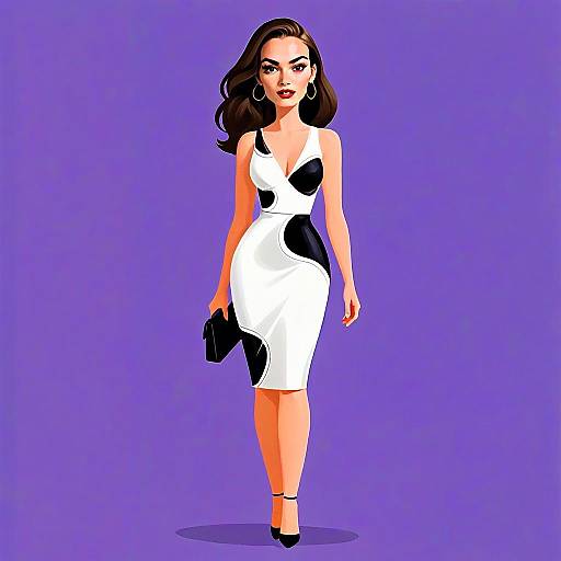 Avant-Garde Monochrome Woman with Stylish Dress and Clutch Illustration