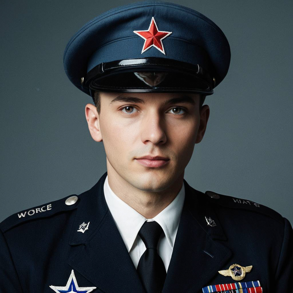 Young Man in Military Uniform with Red Star Young Man in Military Uniform with Red Star