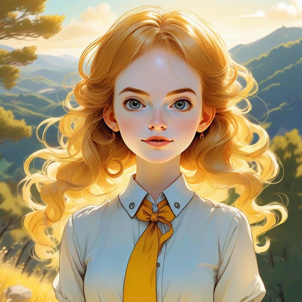 Young Woman with Golden Hair in Sunlit Mountains Young Woman with Golden Hair in Sunlit Mountains