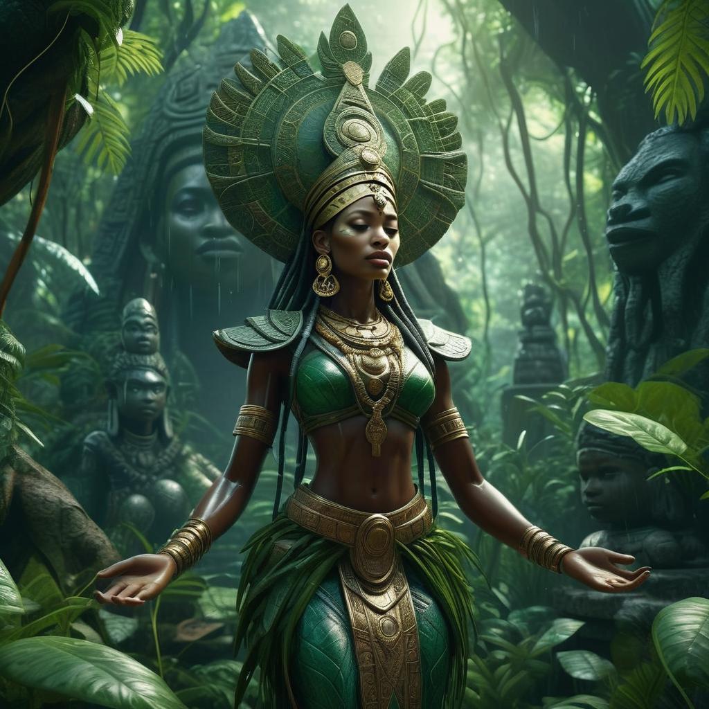 Majestic Woman in Tribal Armor in Lush Jungle