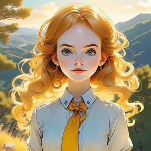 Young Woman with Golden Hair in Sunlit Mountains