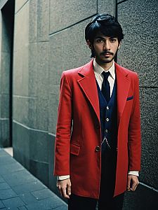 Realistic Arsène Lupin III Man Cosplay in Red Blazer and Blue Waistcoat
