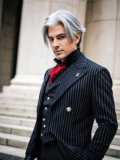 Antonio Salieri Inspired Man in Pinstriped Suit with Silver Hair