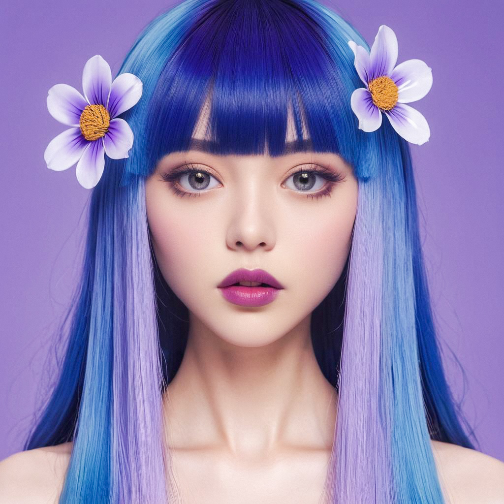 Portrait of Young Woman with Blue and Lavender Hair