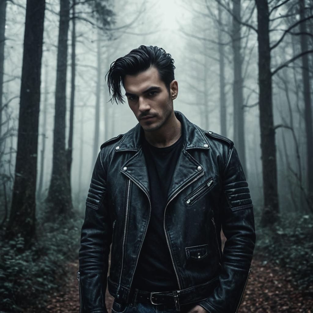 Confident Man in Misty Forest