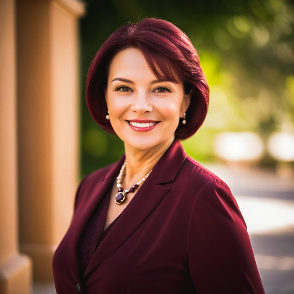 Confident Woman in Maroon Blazer