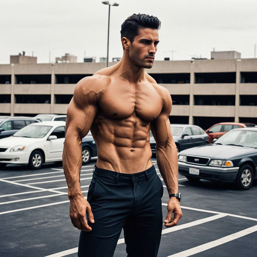 Muscular Man in Urban Parking Lot