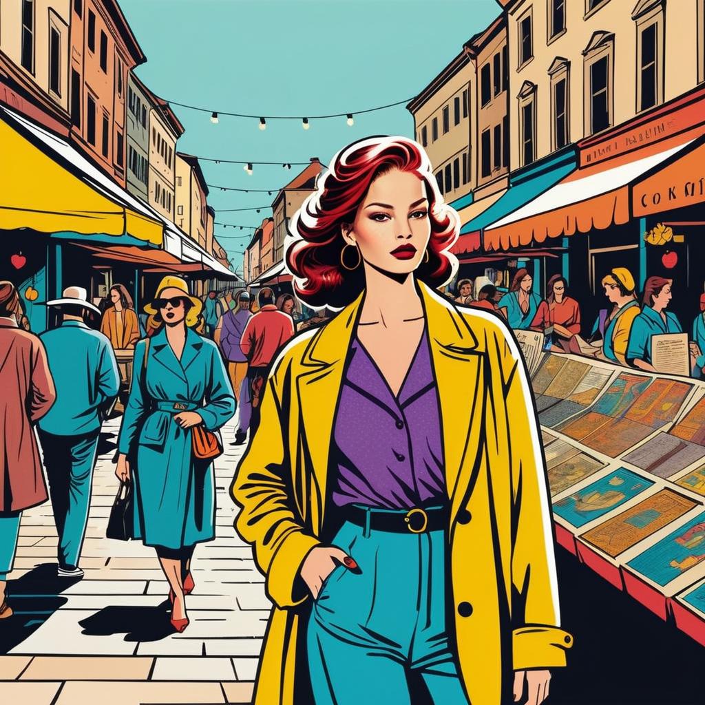 Confident Woman in Yellow Coat at Vibrant Market