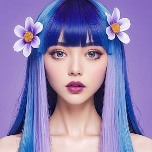 Portrait of Young Woman with Blue and Lavender Hair