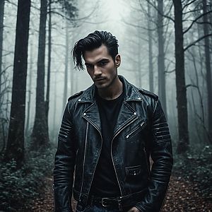 Confident Man in Misty Forest