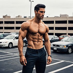 Muscular Man in Urban Parking Lot