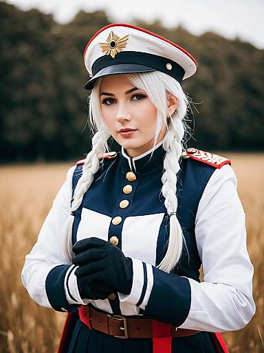 Woman in Military-Inspired Cosplay Uniform with White Braided Hair