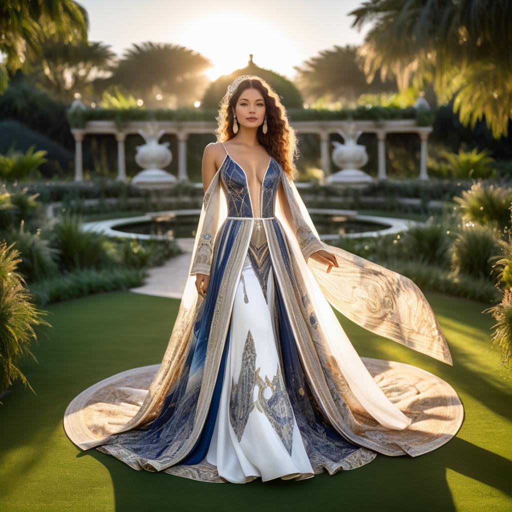 Elegant Woman in Sunset Garden