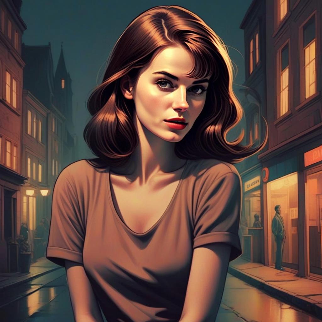 Auburn-haired Woman in Urban Dusk Scene Auburn-haired Woman in Urban Dusk Scene