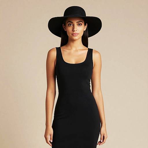Fashionable Young Woman in Black Dress and Wide-Brimmed Hat Gen Z Style