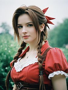 Woman in Aerith Cosplay Costume at Cosplay Festival Portrait