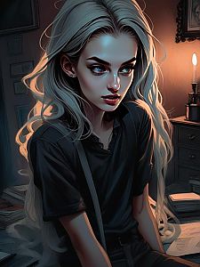 Young Woman with Blonde Hair by Candlelight