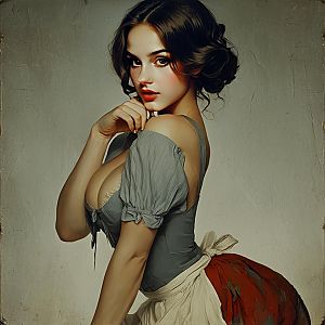 Vintage Style Portrait of Woman in Classic Dress