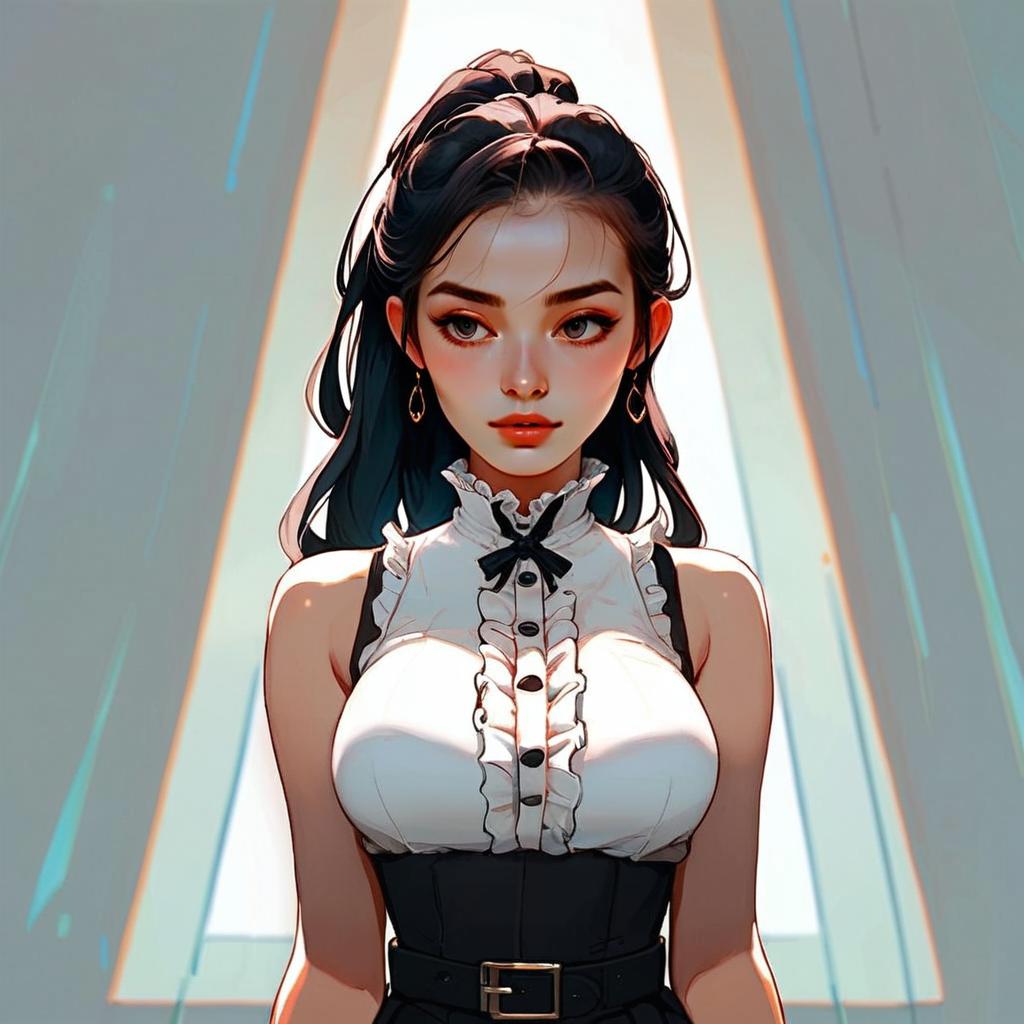 Young Woman in Vintage Blouse with Corset Belt