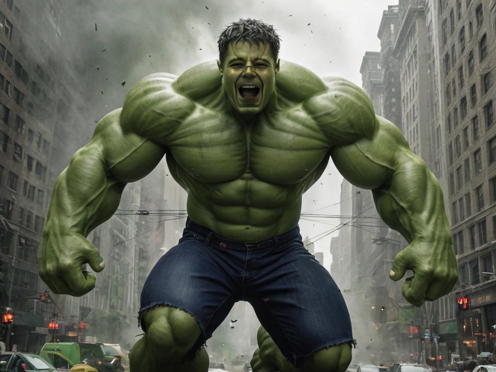 Hulk destroying city with immense strength