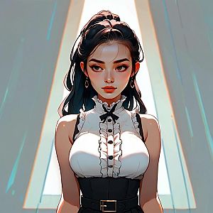 Young Woman in Vintage Blouse with Corset Belt