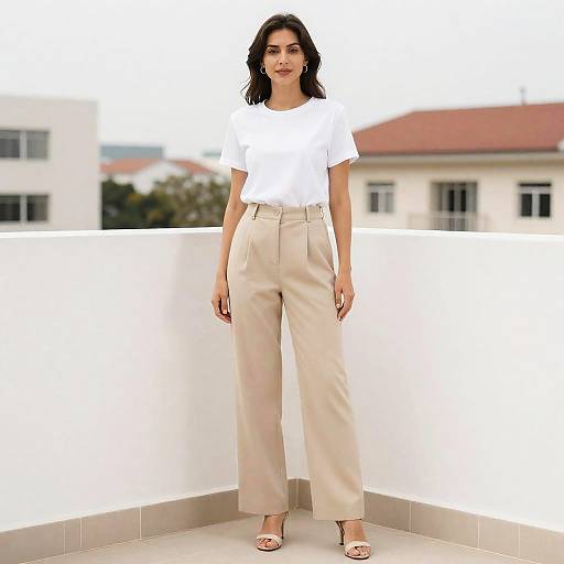 Woman Wearing Beige Pants and White Shirt Minimalist Work Outfit
