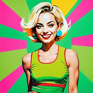 Smiling Woman in Green Tank Top with Colorful Background