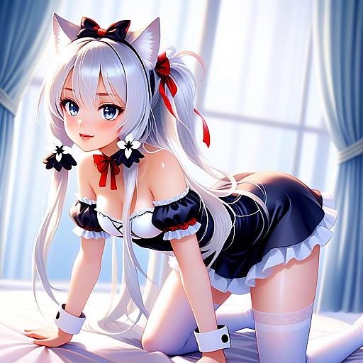 Azur Lane Inspired Anime Maid Girl with Cat Ears Digital Illustration