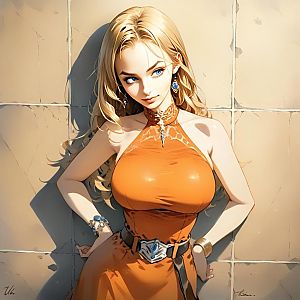 Elegant Woman in Orange Dress