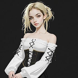 Young Woman in Off-Shoulder Blouse and Corset