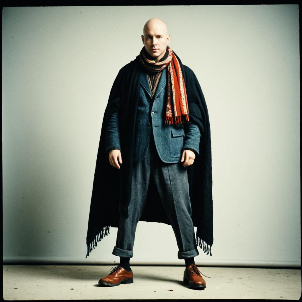 Confident Bald Man in Vintage Costume