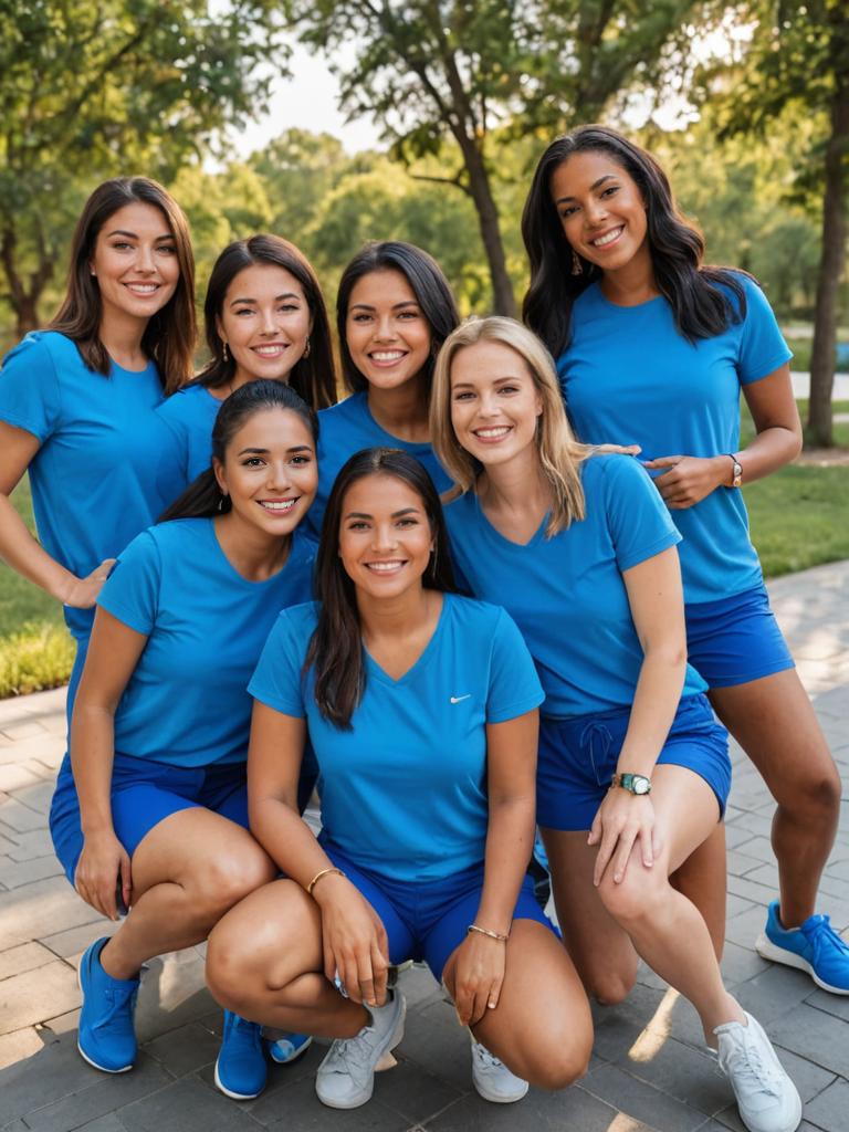 Diverse Women in Dodger Blue T-Shirts Outdoors