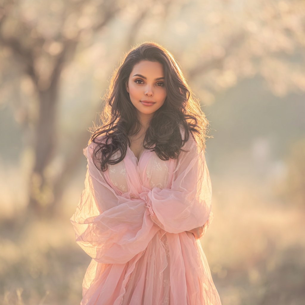 Young Woman in Sheer Pink Dress Outdoors Young Woman in Sheer Pink Dress Outdoors