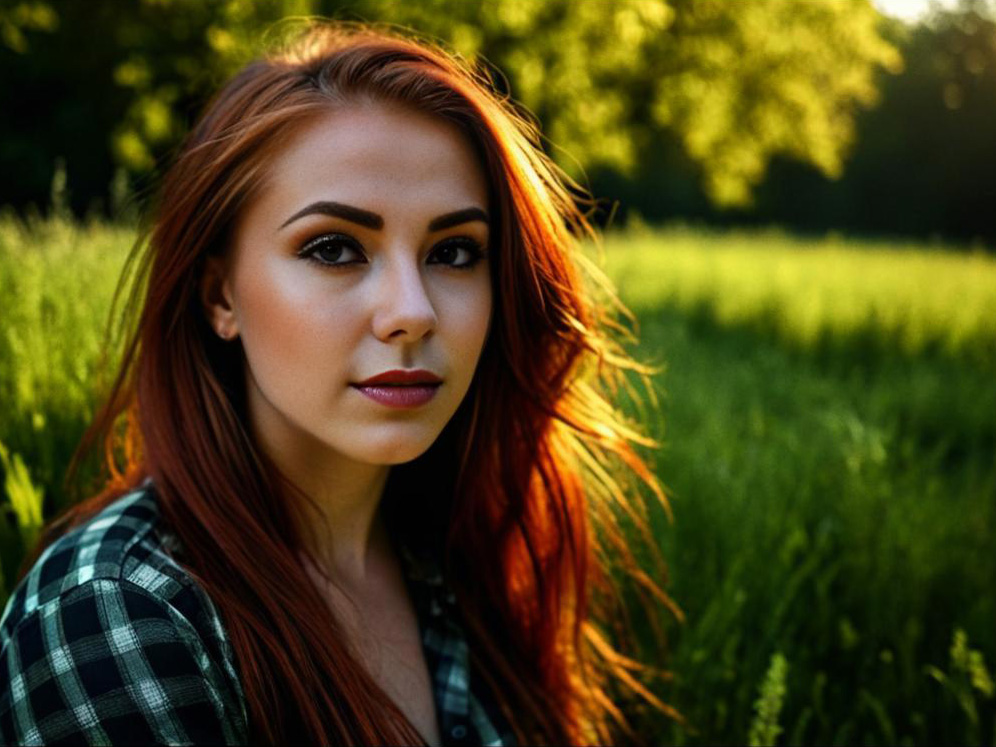 Portrait of a Woman with Red Hair in Nature