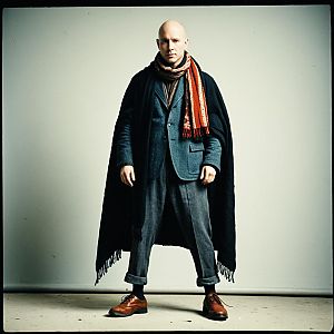 Confident Bald Man in Vintage Costume