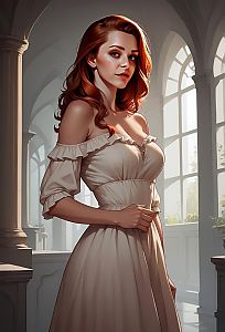 Woman with Red Hair in Vintage Dress