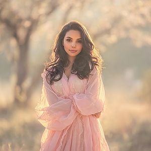 Young Woman in Sheer Pink Dress Outdoors
