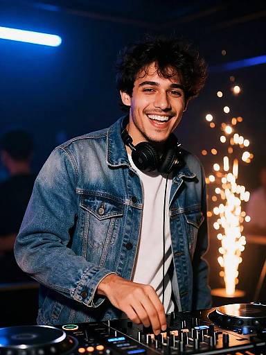 Gen Z DJ Smiling and Mixing Music at Vibrant Nightclub Party