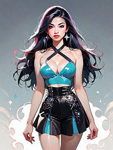 Realistic Comic Style Full Body Illustration of Woman in Evening Outfit