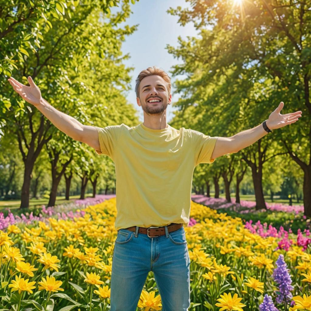 Joyful Man in Flower Field